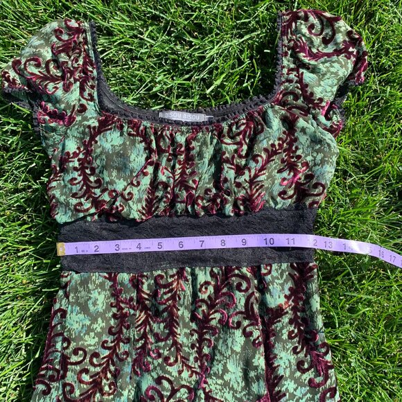 Vintage 90s Bisou Bisou Michele Bohbot Velvet Burnout Babydoll Milkmaid Dress - Picture 12 of 16